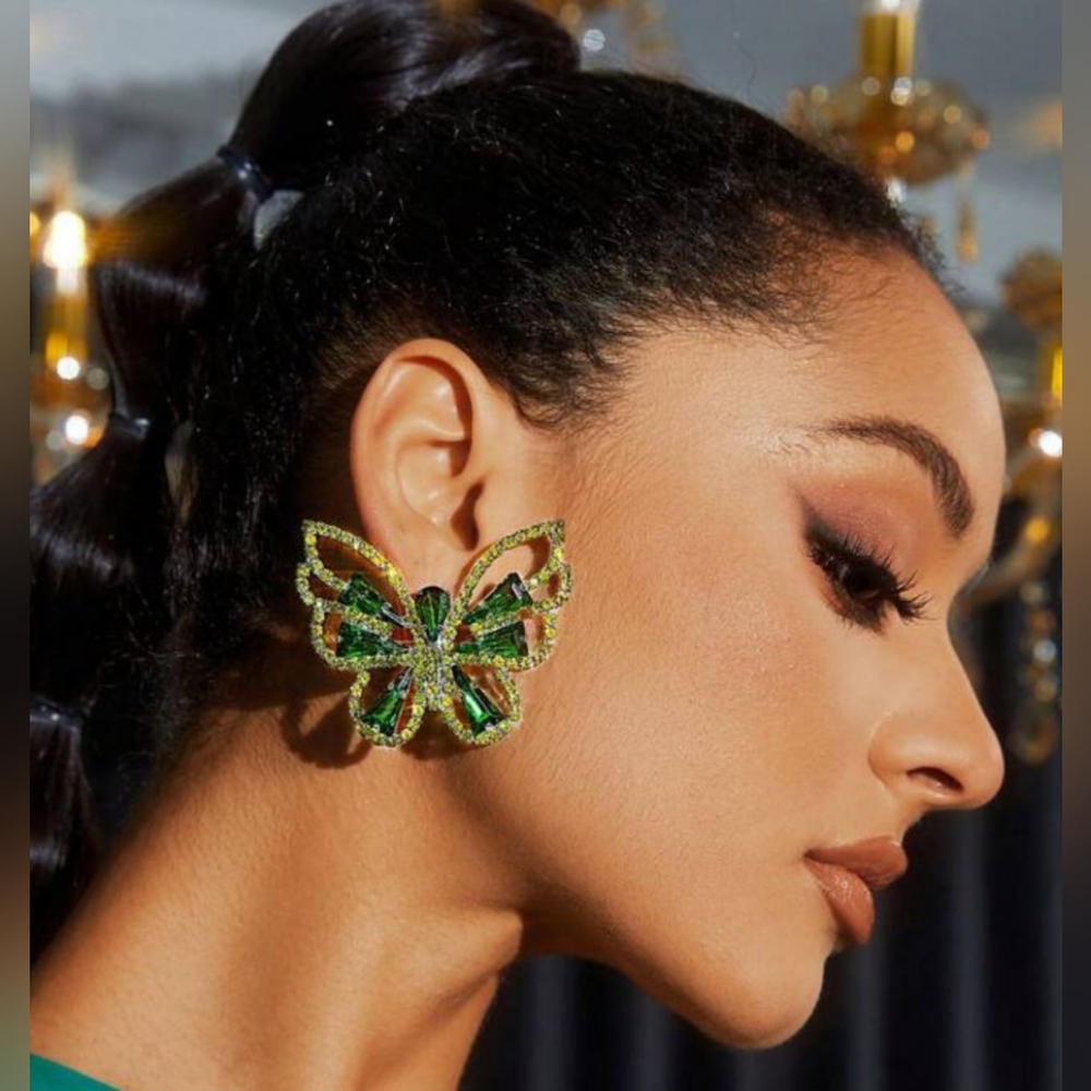 Green Butterfly Crystal Earrings